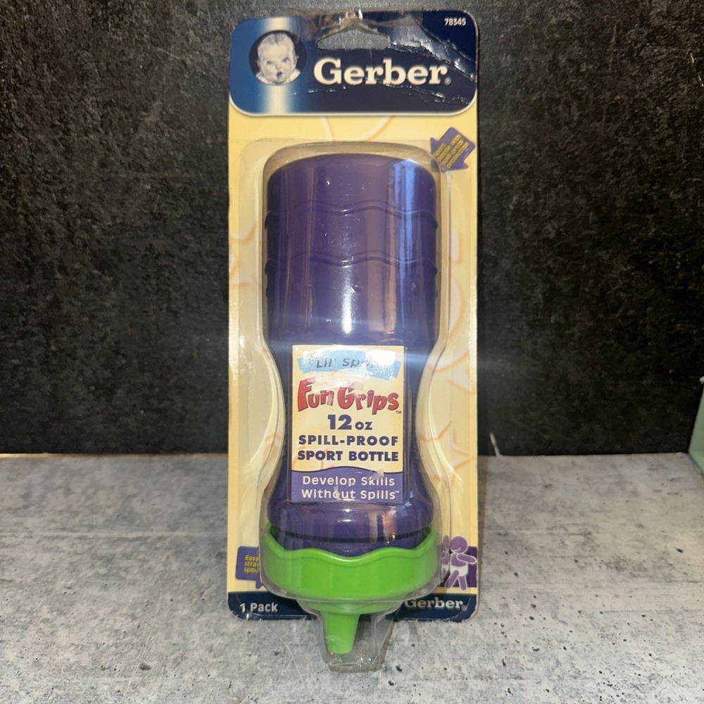 Vintage Gerber Lil Sport Sippy Cup Purple with Plastic Lid Green ~7" tall Y2K